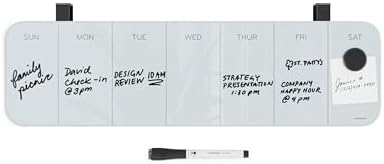 U Brands Magnetic Cubicle/Wall Glass Dry-Erase Weekly Calendar Board, 20" X 5.5" Inches, White Frosted Surface, Frameless