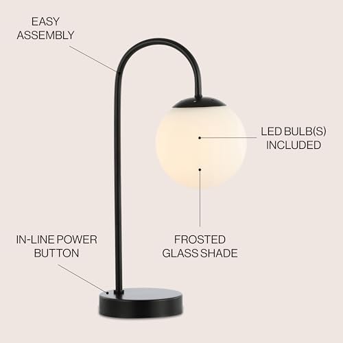 JONATHAN Y Arco Arched Metal Table Lamp 18.25" Globe Shade, Black