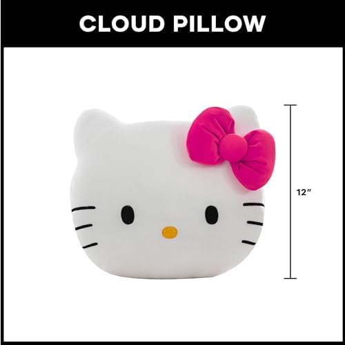 Northwest Sanrio Hello Kitty Pink Bow Kitty Cloud Pillow 12 inches – Plush Stuffed Toy for Kids & Adults, Cartoon Character Throw Pillow, Bedroom Decor, Gift for Fans