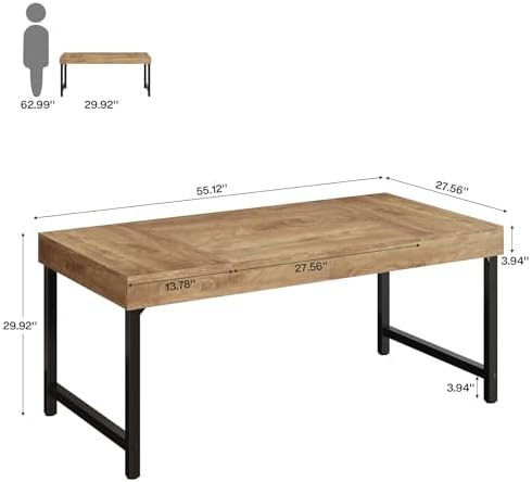 Tribesigns 55" Industrial Executive Desk for Home Office, Rustic Simple Computer Laptop Desk with Strong Metal Legs, Study Writing Table Business Workstation, Small Conference Table
