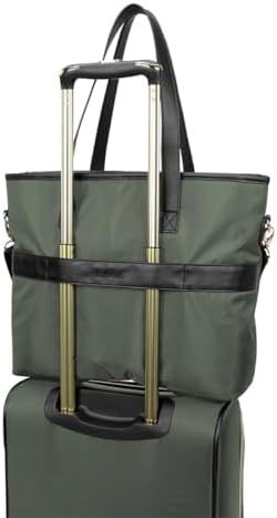 Kenneth Cole REACTION Chelsea 2-Piece Bundle - 20" Chevron Expandable 8-Wheel Carry-On Suitcase & Matching 15" Laptop Tote Bag, Olive
