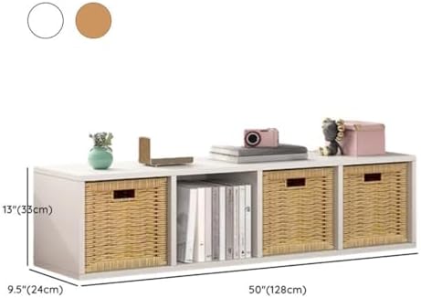 Lateral Filing Lumber Bookshelves Shelves Solid Wood Bookshelf, Floor-standing Storage Rack, Low Bookcase, Cube Storage Unit, Household TV Cabinet, Bay Window Cabinet Natural 50"L x 9"W x 13"H