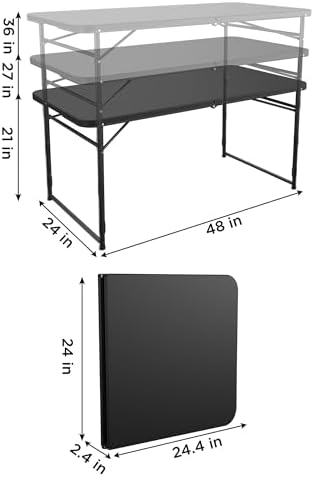COSCO 4 ft. Fold-in-Half Adjustable Height Indoor/Outdoor Utility Table, Black
