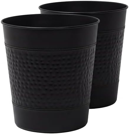 happimess Riley 2 Gal Hammered Steel Bin 10" H, Matte Black, Set of 2