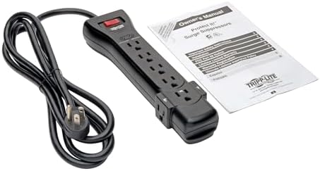 Eaton Tripp Lite Series SUPER7B Flat Plug Power Strip Surge Protector, 7 Outlets, 7ft Extension Cord, 2160 Joules, UL Listed & Certified, Black, Lifetime Manufacturer's Warranty & $75,000 Insurance