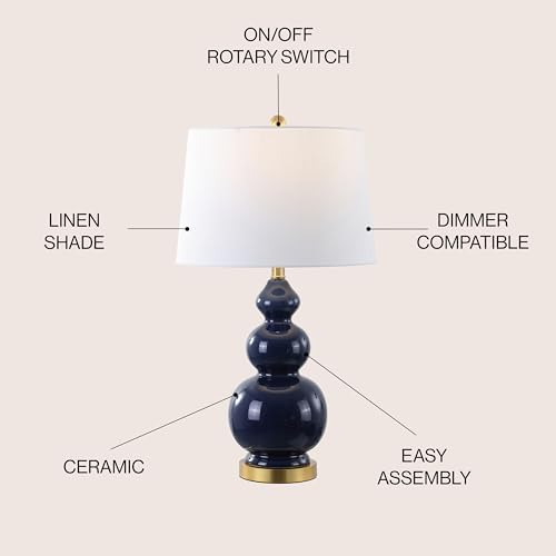 JONATHAN Y Bowen 27.5" Ceramic Triple Gourd Table Lamp, Navy/Brass Gold