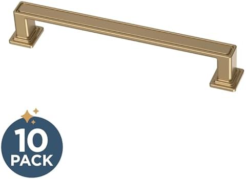 Franklin Brass 10 Pack Champagne Bronze Gold Cabinet Handles 5-1/16 inch (128mm) Kitchen Cabinet Handles and Drawer Pulls for Cupboards and Dressers | Recessed Square