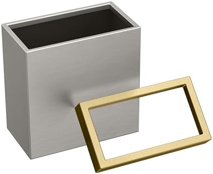 Gatco Small Bathroom Trash Can with Lid, Rectangle 3 Gallon Stainless Steel Wastebasket, Under Sink, Satin Nickel and Brushed Brass, for Bathroom, Bedroom, Office (1917B)