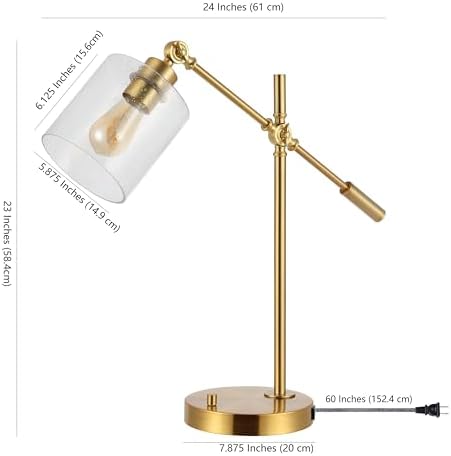 JONATHAN Y Kathryn 23" Metal Seeded Glass Modern Task Lamp, Brass Gold