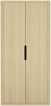 Manhattan Comfort Rivington Bookshelf 79 in Tall 5-Tier Bookcase with Soft Close Doors, Modern Storage Cabinet, Handle-Free, Round Corner Design for Living Room, Bedroom, or Home Office in Natural Oak