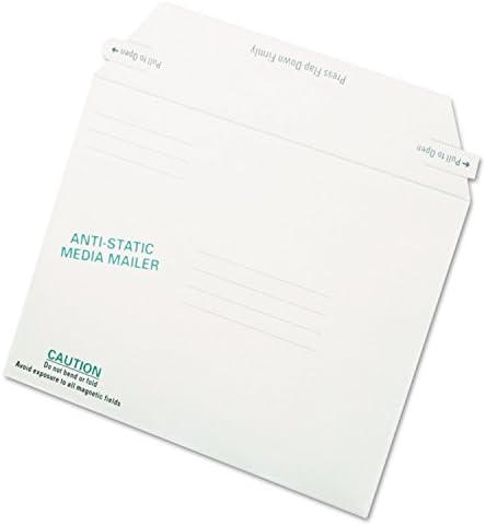 Quality Park Anti-Static Media Mailer with Pre-Printed Labeling, Self Seal Closure for Quick and Easy Seal, Recycled White Fiberboard, 6 x 8-5/8, 25/Box (64126)