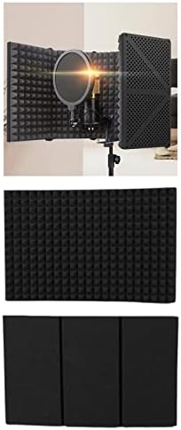 Microphone Isolation Shield Portable High Density Absorbing Sponge Studio Acoustic Mic Shield Microphone Shield for Podcasts Singing, 3 Panels