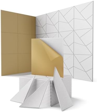 18 Pack Acoustic Wall Panels Sound Absorbing for Recording Studio Acoustical Treatments, White Cut-line Decorative Peel and Stick Sound Reducing Art Ceiling Tiles for Home Office Podcast Room