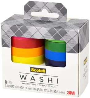 Scotch Washi Tape, Solid Color Rainbow Design, 8 Rolls