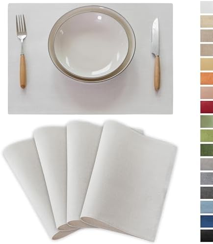 Demetex White Placemats Set of 4 Heat Resistant Cloth Place Mats Linen Dining Table Mats for Wedding Party Decorations, Pure White