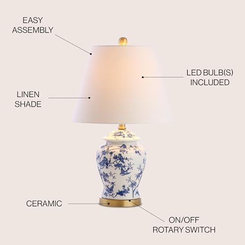 JONATHAN Y Penelope Ginger Jar 22" LED Table Lamp, Blue/White