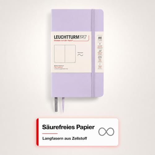 LEUCHTTURM1917 - Notebook Softcover Pocket A6-123 Numbered Pages for Writing and Journaling (Plain, Lilac)