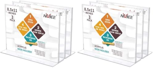 NIUBEE Acrylic Sign Holder 8.5 x 11 Horizontal T-Shape Flyer Stand 6 Pack