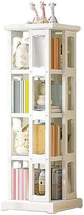 GAMAK Rotating Bookshelf 360 Display 4 Tier Floor Standing Bookcase Small Book Shelf Stand on Wheels Kids Bookshelf and Storage Rack for Small Space (Size : Bamboo, Color : Four)