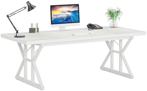 Tribesigns 70.8-Inch Executive Desk, Large Computer Office Desk Workstation, Modern Simple Style Laptop Desk Study Writing Table Business Furniture for Home Office (White, 70.8 Inch)