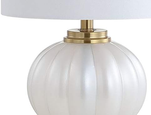 JONATHAN Y Pearl Glass Bedside Table Lamp Ribbed 17.5", White/Brass Gold
