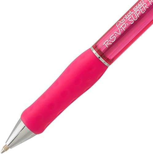 Pentel RSVP Super RT Ballpoint Pen, (0.7mm) Fine Line, Pink Ink, Box of 12 Pens (BX477-P)