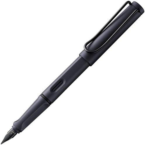 LAMY safari steel black - Fountain Pen with ergonomic grip & polished Left-Handed steel nib (LH) in size M - ideal for any Writing & Calligraphy - including LAMY T 10 blue cartridge