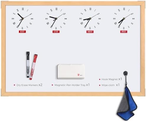 TOWON U.S. Time Zone Whiteboard 36x24 in, Natural Solid Wood Frame