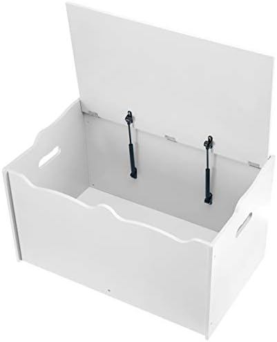 Amazon Basics Kids Wooden Toy Storage Chest with Safety Lid, Spacious Organizer for Bedroom, White, 30" x 18" x 19"
