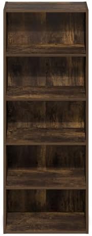 Furinno Basic DVD Shelf, 5-Tier CD Rack, Cube Storage, Amber Pine | 11 x 17 x 44, Open Shelf for DVD Blueray Game Disc, Organizer Media Shelf, for Living Room, Bedroom, Home Office