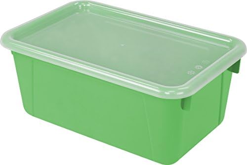 Storex Small Cubby Bins – Plastic Storage Containers for Classroom with Non-Snap Lid, 12.2 x 7.8 x 5.1 inches, Green, 5-Pack (62409A05C)