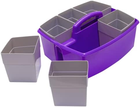 Storex Large Classroom Craft Caddy with Cups, 13 x 11 x 6.575 Inches, Purple, Case of 2 (00986A02C)