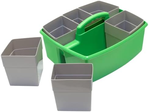 Storex Large Classroom Craft Caddy with Cups, 13 x 11 x 6.575 Inches, Green, Case of 2 (00983A02C)