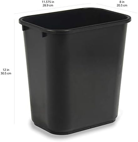 Amazon Basics Small Rectangular Commercial Office Wastebasket, Easy to Clean,11.4"L x 8"W x 12"H , 3 Gallon, Black, 2-Pack