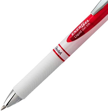 Pentel EnerGel RTX Pearl Retractable Liquid Gel Pen Metal Tip, 12 Pack, 0.7mm, Medium Line, Red Ink (BL77PW-B)