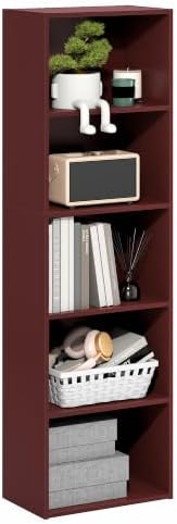 Furinno Luder 5-Cube Book Shelf, Bookshelf, Bookcase, Dark Red