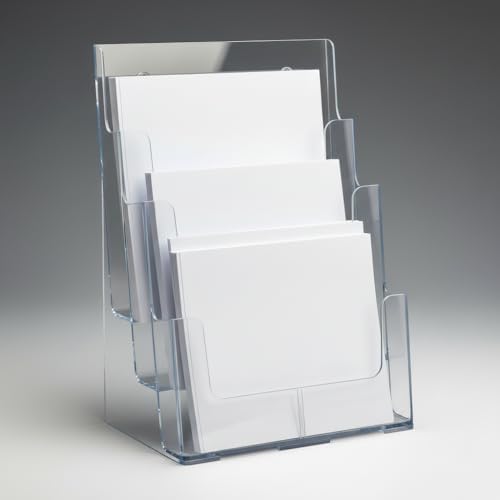 Azar Displays 252378-2PK Brochure Holder 8.5"x11", Acrylic Desk Organizer, Three Tier Document, Magazine & Sign Holder, Wall Mount Desk Accessories (2-Pack)