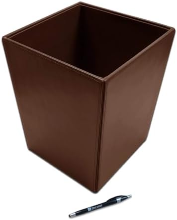 Dacasso Bonded Leather Waste Basket - Luxury Waste Basket (Dark Brown, 14 QT)