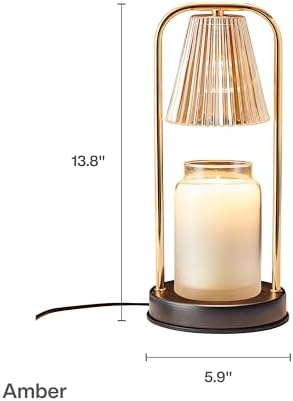 Mikasa 13.8 Inch Electric Candle Warmer Lamp with Amber Glass Shade and Wooden Base - Flameless Candle Melter with Dimmer Control for Home Decor and Fragrance, 50W Halogen Bulb Included
