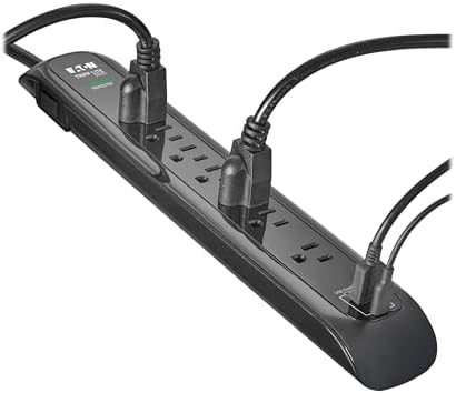 Eaton Tripp Lite Series TLP76BUC Surge Protector Power Strip with Flat Plug & USB Ports, 7 Outlets, 1500 Joules, 6ft Power Cable, Black, Manufacturer's Liftime Warranty & $25,000 Insurance