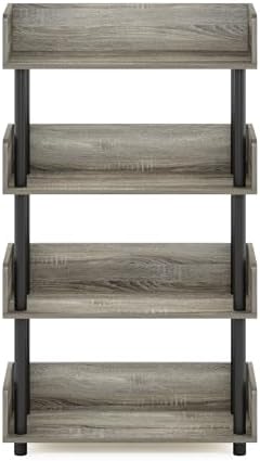 Furinno Turn-N-Tube 4-Tier Grey Storage Shelves with Side Panels, Book Shelf, Display Shelf, for Organization and Storage, Living Room, Home Office, Grey Oak