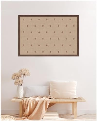 Kate and Laurel Framed Fabric Pinboard 38 x 26, Red Botanical Block Print Printed Linen Classic Bulletin Board for Use as a Vision Board or Wall Organization, Florence Medium Brown Frame