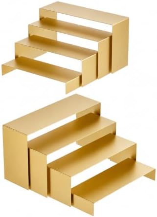 Gonice Display Risers, 8 PCS Gold Cupcake Stand, 4 Sizes Metal Rectangular Display Stand for Collectibles, Perfume, Doll, Vendor Events