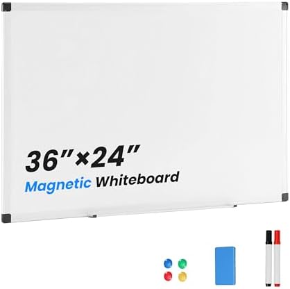 Simple Deluxe Magnetic Dry Erase Board 36" x 24" Whiteboard, 1 Dry Eraser & 2 Multicolor Markers & 4 Magnetic Pins, Silver Reinforced Aluminum Frame for Home, School, Office
