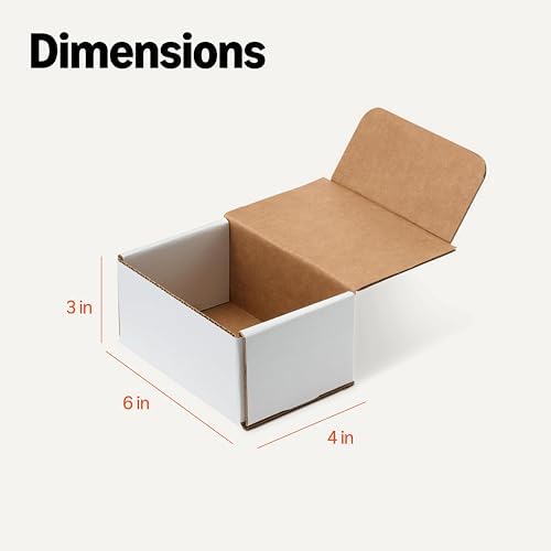 Amazon Basics White Shipping Boxes, Cardboard Mailer Box for Moving and Storage, Tab-Locking Flaps, Corrugated Cardboard, 6 x 4 x 3 inches, 50-Pack