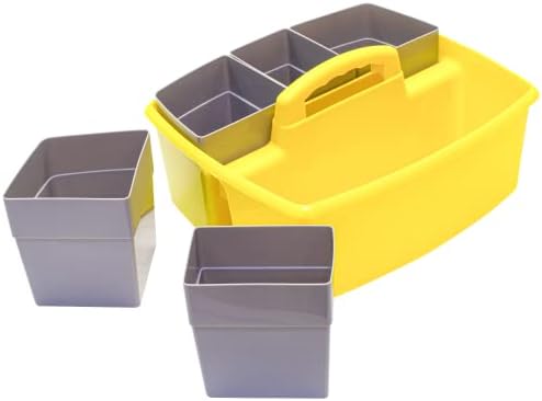 Storex Large Classroom Caddy with Cups, 13 x 11 x 6.575 Inches, Yellow, Case of 2 (00982A02C)