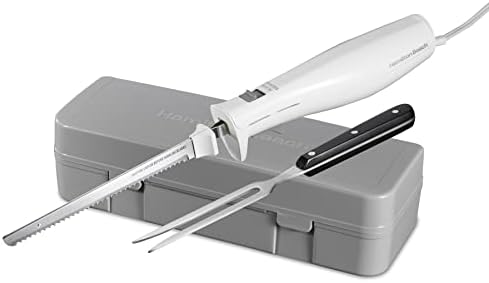 Hamilton Beach Electric Knife Set for Carving Meats, Poultry, Bread, Crafting Foam & More, Reciprocating Serrated Stainless Steel Blades, Ergonomic Design Storage Case + Fork Included, 5 Foot Cord