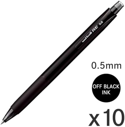 Mitsubishi Pencil Erasable Gel Ink Ballpoint Pen, uni-ball R:E 0.5mm, Off Black, Set of 10