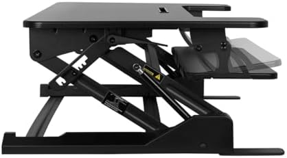 Monoprice Height‑Adjustable Gas Spring Dual Handle Sit‑Stand 36-inch Workstation Desk Converter with Keyboard Tray, High Strength Steel Frame, Waterproof Surface