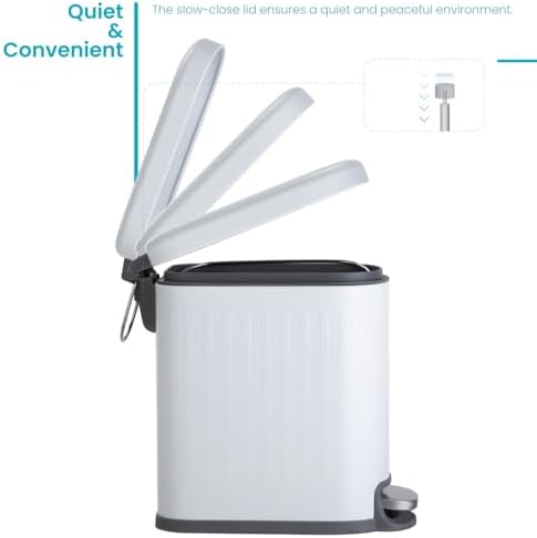 Home Zone Living 3-Pack 1.3 Gallon Small White Bathroom Trash Can with Lid and Step Pedal, Stainless Steel Wastebasket with Slim Ribbed Design for Home and Office, 5 Liters